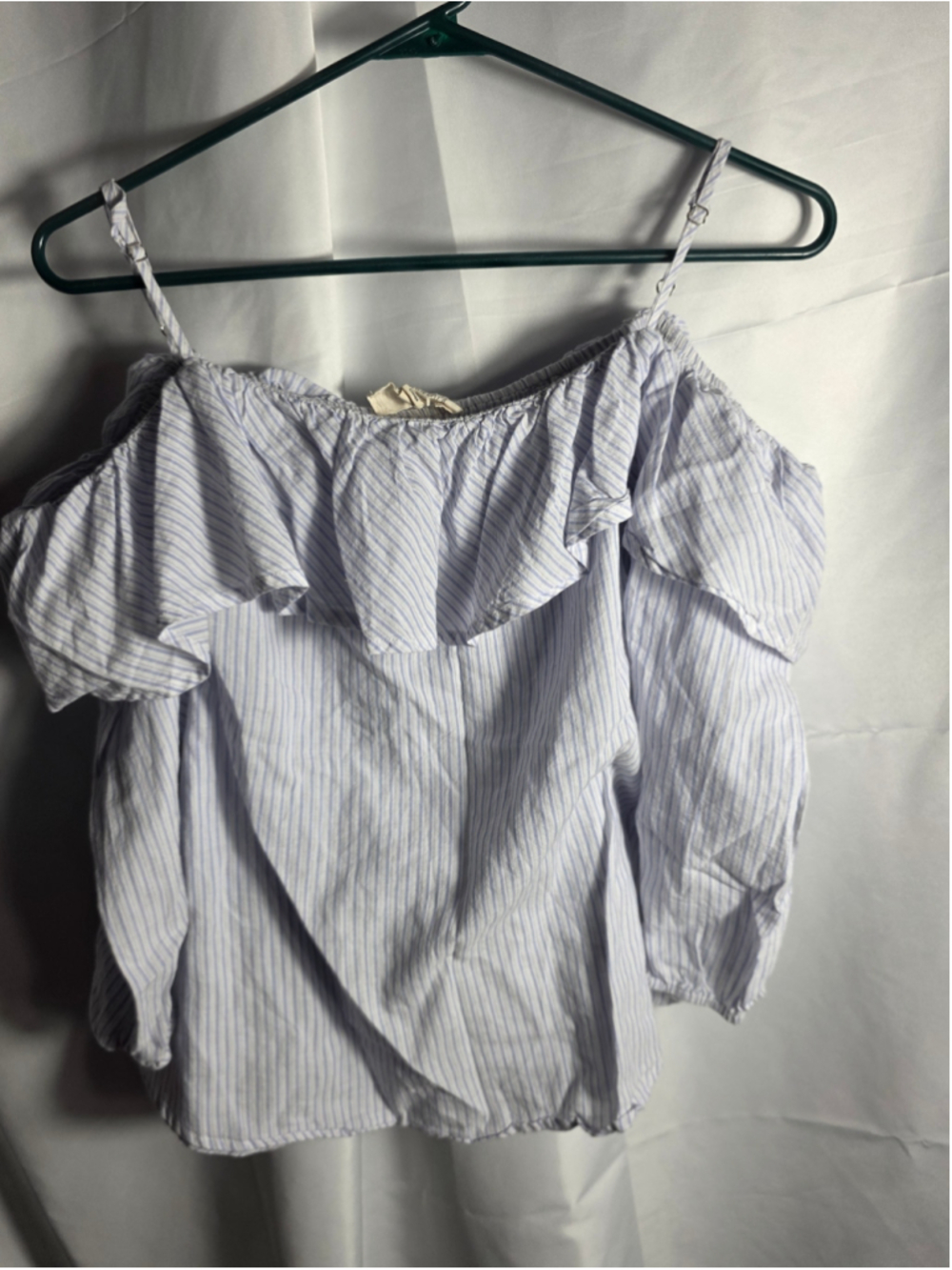 Women's Sweet Wanderer Blue & White Striped Cold Shoulder Blouse Size L